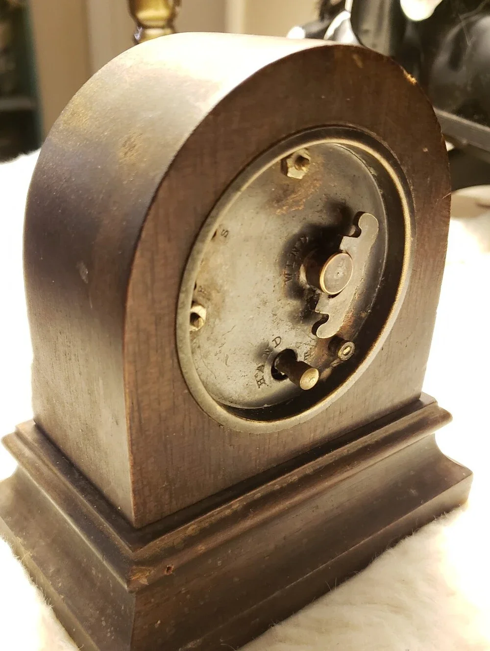 Antique Fynetone Co 8 Day Wooden Mantel Clock All Brass Movement Lansdale PA